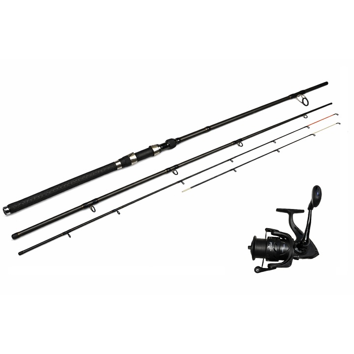 Pachet Feeder 3.6–4.1 m Carbon 180g + Mulineta BLACK EAGLE 6000 Long Cast 10+1 Rulmenti, Tambur Rezerva – Set Complet