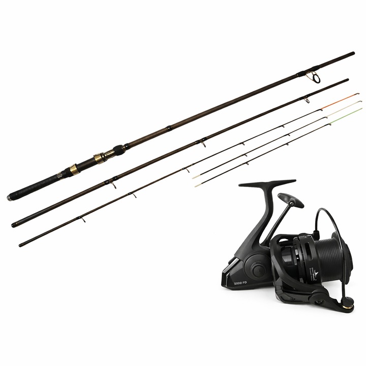 Pachet Lanseta Feeder Ajustabila 3.3–3.9 m Carbon 180g + Mulineta EastShark Superior PRO 5500 Long Cast, 6+1 Rulmenti, Worm Shaft