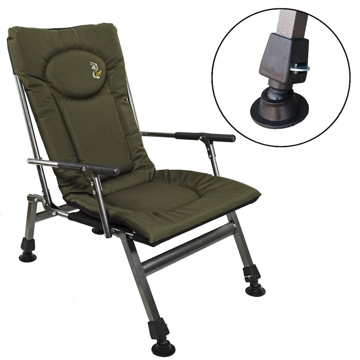 Scaun de pescuit electric F8R, verde, picioare reglabile, material rezistent la apa