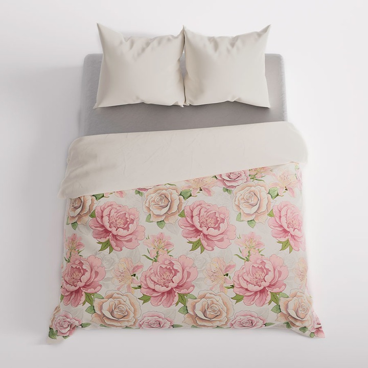 Ágyneműhuzat garnitúra 160x200cm, Markizeta, 2x70x80cm, szatén, virágok