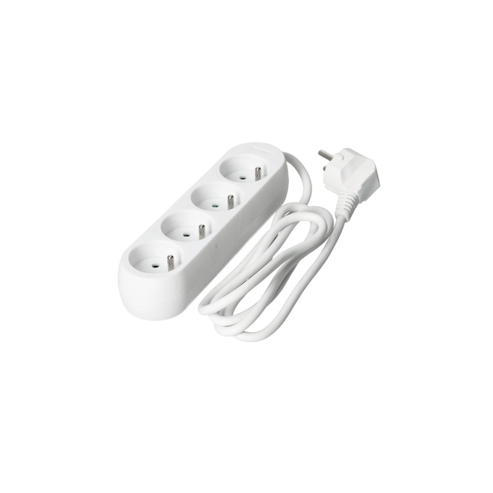 Разклонител KOBI LIGHT с 4 гнезда, 1,5м, бял, със защита за деца