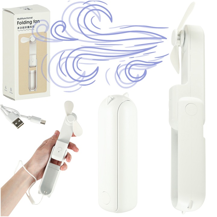 Mini ventilator USB 2in1 Luka, 3 viteze, alb, 20cm, cu functie de power bank