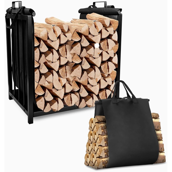 Suport metalic pentru lemne cu torba, Top Gift, 51x37x50,5cm, negru, capacitate 25kg
