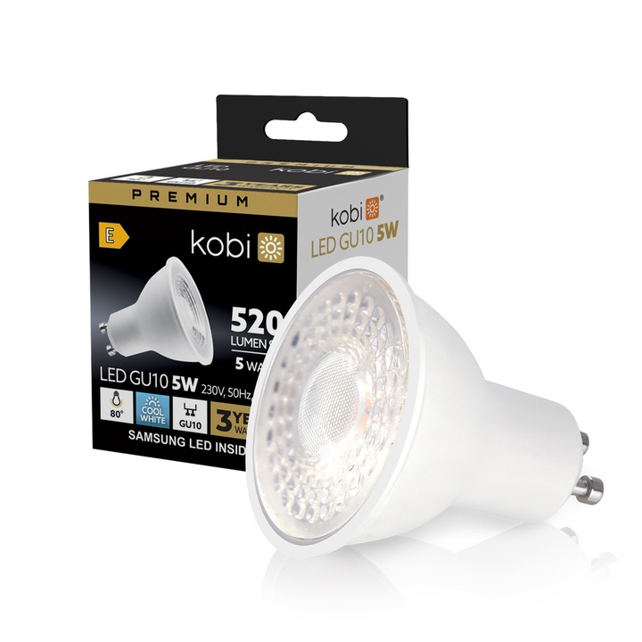 Bec LED GU10 5W, KOBI LIGHT, 6500K, 520lm, 0,03kg