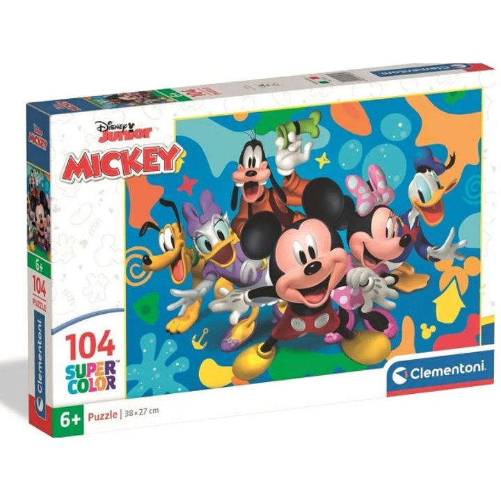 Puzzle 104 elemes Mickey és barátai, Super Kolor, intenzív színek, 6+ év