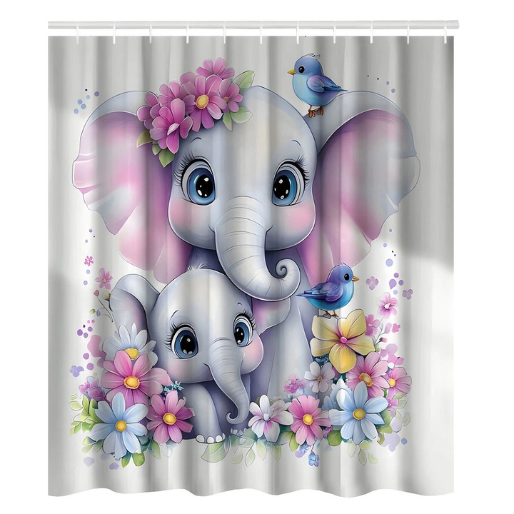 Többfunkciós függöny, Excellent, 180x180 cm, elefántos mintával, poliészter anyag, átlátszó