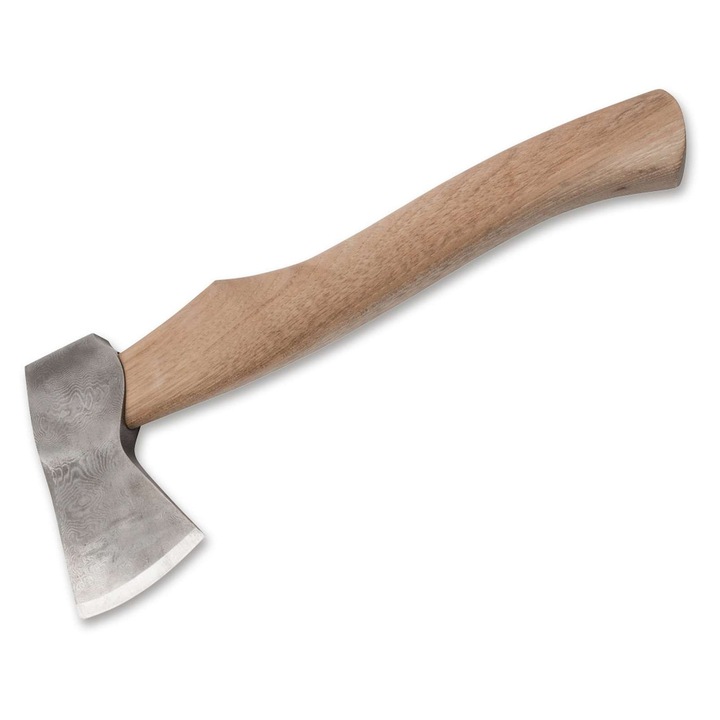 Topor Boker Plus, damaszkuszi, 302mm, 65mm, diófa, bőr tokkal