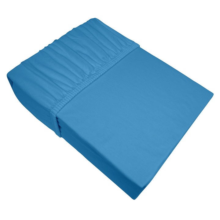 Cearceaf de pat Greno, jerseu, 100% bumbac, 160 GSM, 120x200 cm, albastru