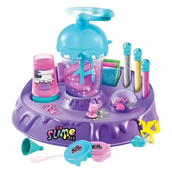 Kit pentru fabricarea slime-ului cu mixer, R2 Invest DIY ZD-08, cu mixer, 4 figurine, multicolor