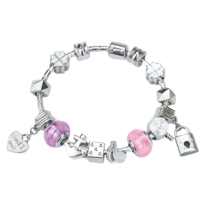 Комплект за създаване на гривни, R2 Invest, 35 мъниста, 4 висулки, многоцветен