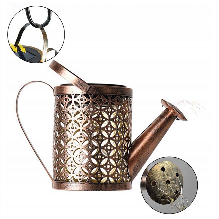 Lampa solara de gradina, R2 Invest, LED, efect de apa curgatoare, marime 21x15cm, inaltime 80cm, culoare cupru - patinat