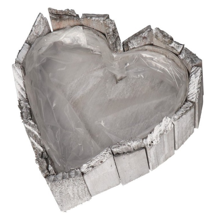 Ghiveci suport din lemn DEKO, gri, 20x20cm, 23cm inaltime, design cu inima