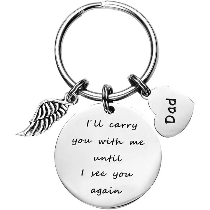 Kulcstartó üzenettel, Kufer, szett szárny medállal, szív, rozsdamentes acél, 3,5cm