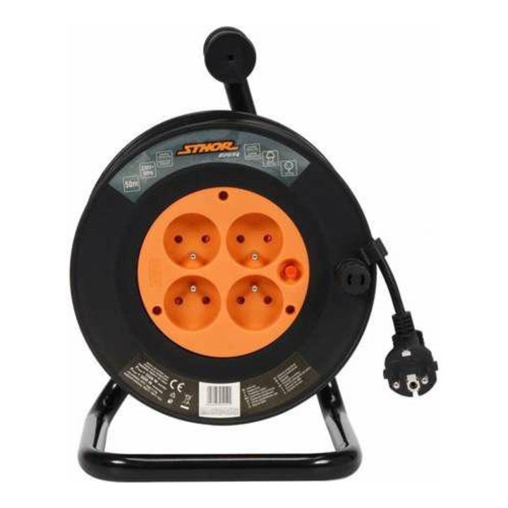 Prelungitor pe tambur TOYA 50m, 4 prize, protectie termica, IP20