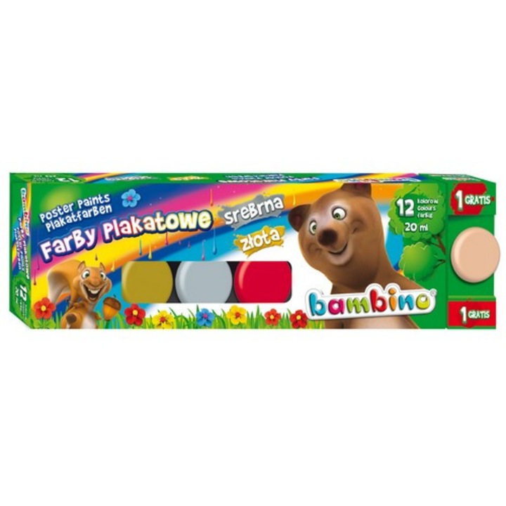 Poszterfestékek 12 szín 20 ml Arany és ezüst Bambino Majewski