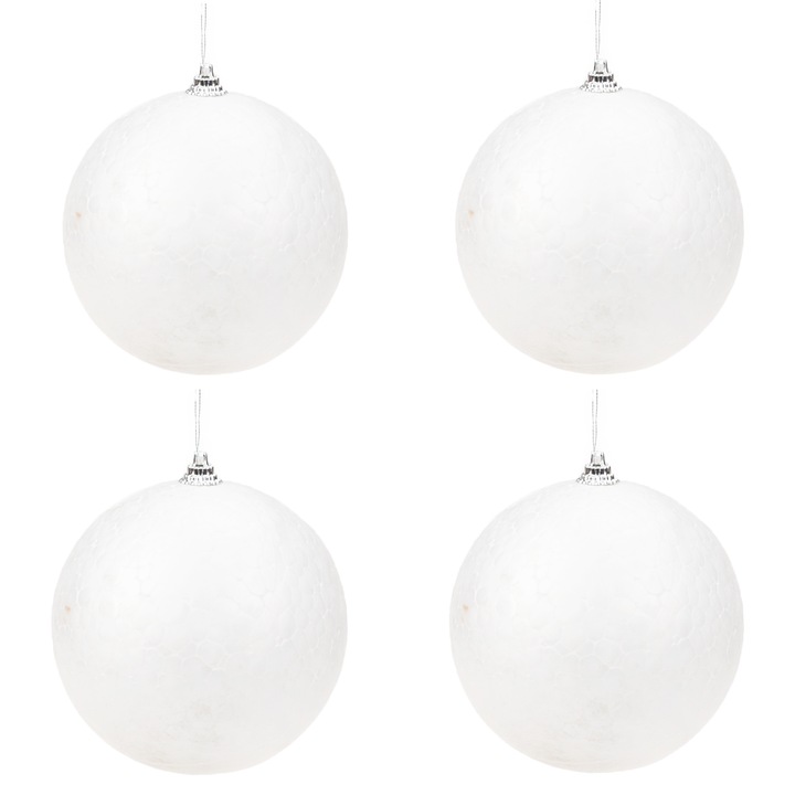 Set 4 globuri din polistiren, Top Gift, 10 cm, alb, pentru decoratiuni creative