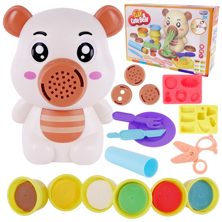 Set plastilina cu figurina urs, ImportProNice, 6 borcane colorate, 28x10,5x18,5cm