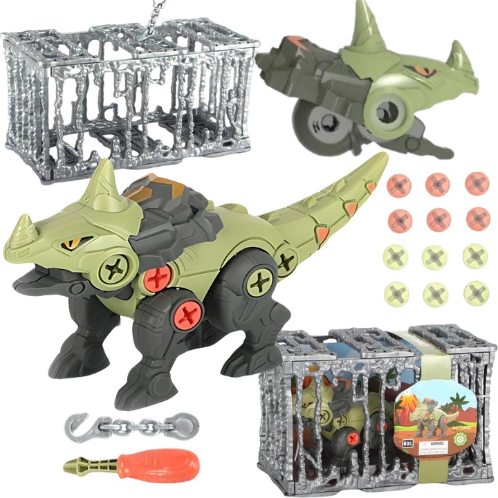 Комплект за изграждане на динозавър с винтове, Import ProNice, 21x15x10см, клетка включена