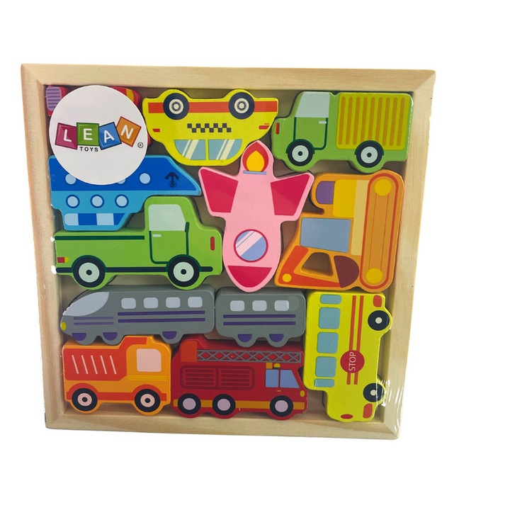 Дървен пъзел, LEANToys, Такси Бус, 30x30см
