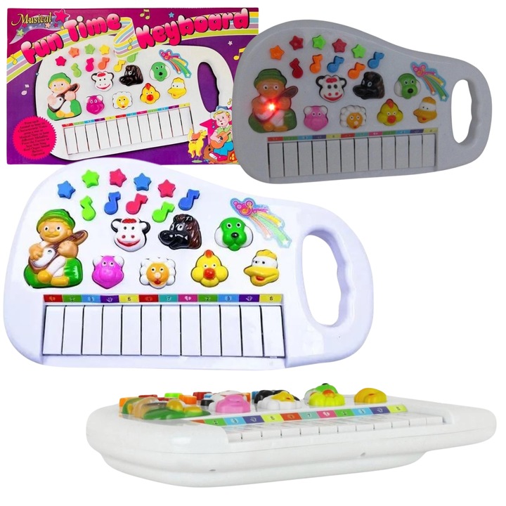 Pian educational pentru copii, Import ProNice, 12 clape, sunete de animale, 28,6x17,6x6cm