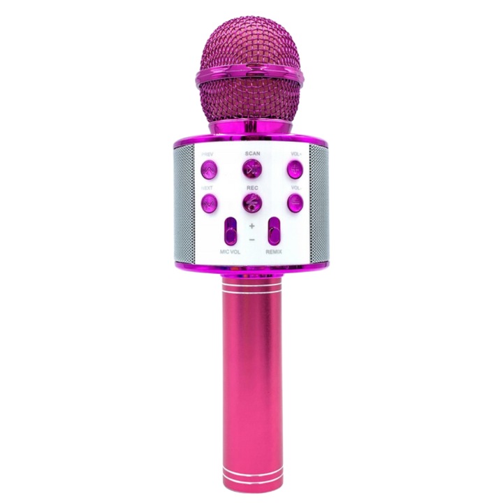 Mikrofon wireless R2 Invest WS858, rozpink, 1800 mAh, 24x7cm, set complet cu cablu de incarcare USB