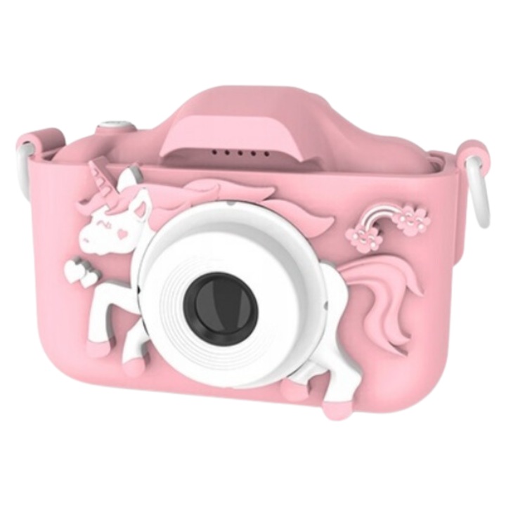 Aparat foto digital pentru copii R2 Invest X5 40 MP, roz, cu carcasa din silicon