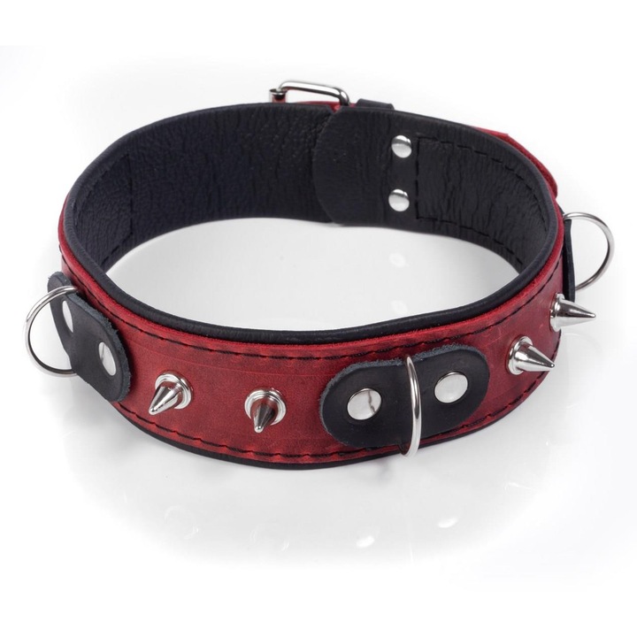 Zgarda de BDSM, Whips Collection Crazy Horse, rosu/negru