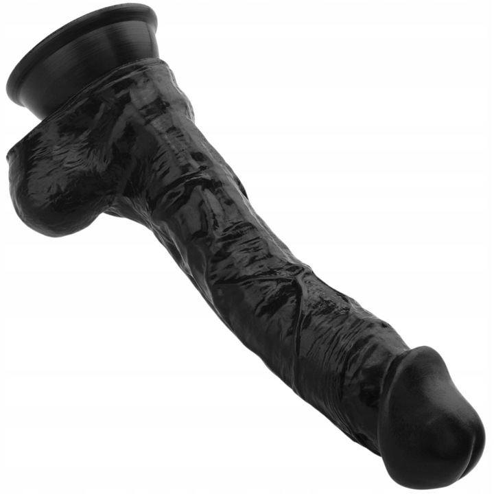 Dildo realistic 22 cm, 5 cm diametru, negru, cu ventuza