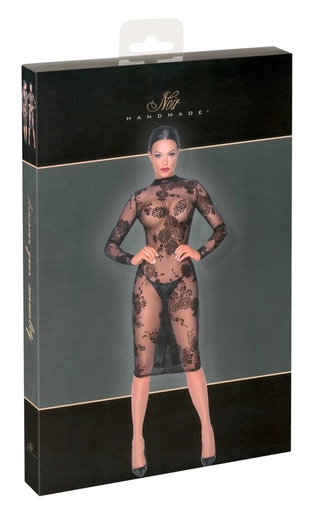 Fekete ruha, viragmintas, Fekete, XL