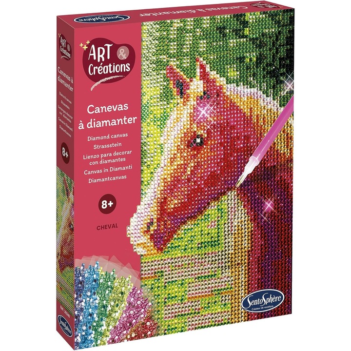 Kit creativ pictura cu strasuri, Sentosphere, cai, 15 culori, set DIY