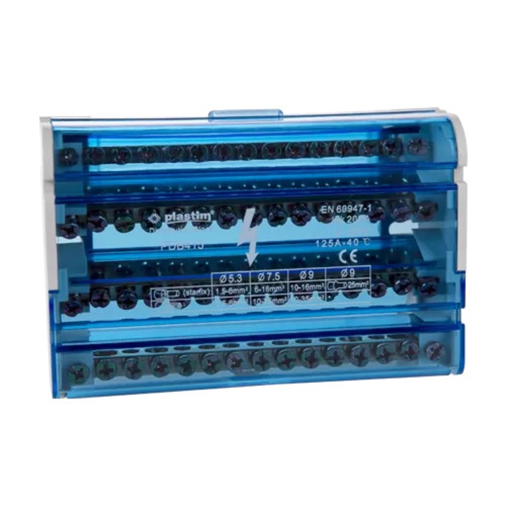 Bloc de distributie electrica, 4x15 poli, 125A - Plastim PDB415