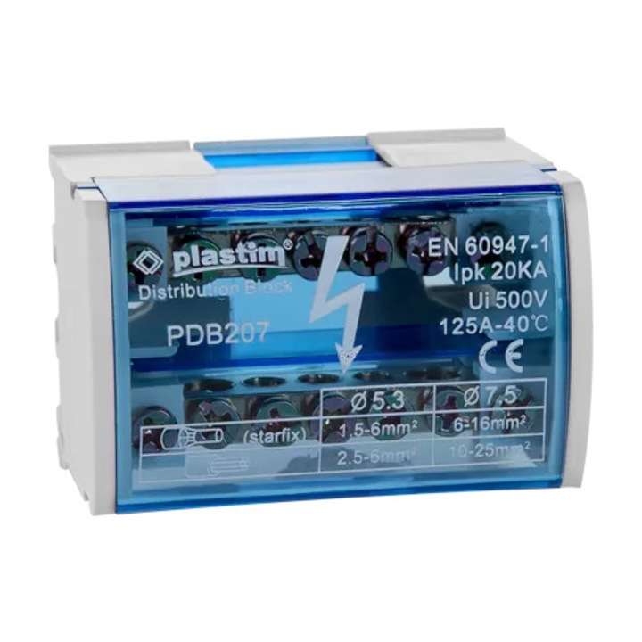 Bloc de distributie electrica, 2x7 poli, 125A - Plastim PDB207