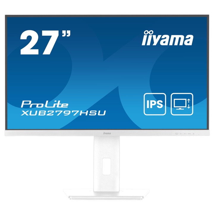 Монитор IIYAMA XUB2797HSU-W2, 27'' IPS panel, Anti-Glare, 16:9, FHD 1920 x 1080, 300cd/m2, 1000:1, 80M:1, 1ms, 100Hz, Flicker free, Blue light reducer, Adaptive Sync, HDMI, DP, 2x USB, Audio out, Speakers, HAS, Swivel, Tilt, Pivot, VESA 100, XUB2797HSU-W2