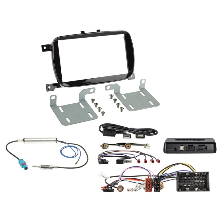 2-DIN рамка за Fiat 500, с адаптер и антена, гланцово черна, 172x98,5 мм, ACV