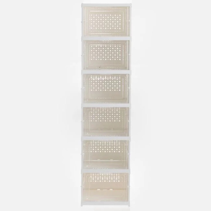 Suport pliabil pentru pantofi, BREZIUM, 6 rafturi, plastic, alb, 25.5x34.5x105 cm