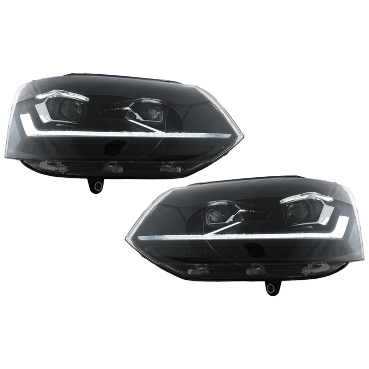 Set 2 Faruri LED KITT pentru VW Transporter Caravelle Multivan T5 Facelift 2010-2015 Negru, cu semnalizare și poziție LED
