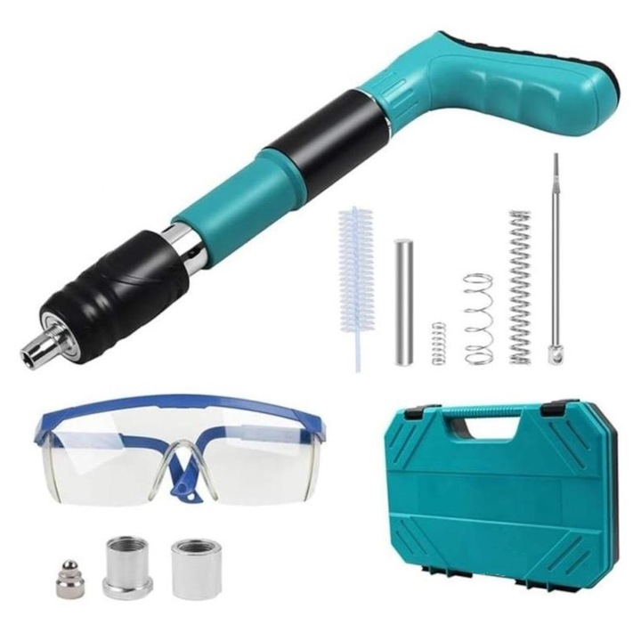 Pistol manual pentru fixarea cuielor pe perete, Dupu, 30 cm, calibru 7, 3 mm, cu 100 cuie incluse, accesorii incluse