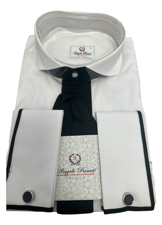 Cămașă bărbați, Angelo Roma, alb cu dungi negre, slim fit, bumbac-poliester, mărimea S