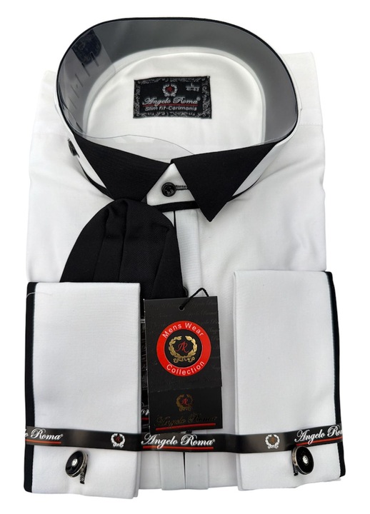 Cămășă albă cu dungi negre, Angelo Roma, slim fit, bumbac-poliester, L