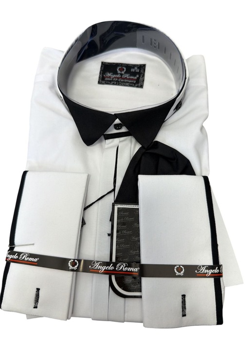 Férfi ing, Angelo Roma, fehér fekete csíkokkal, pamut-poliészter, M-es méret
