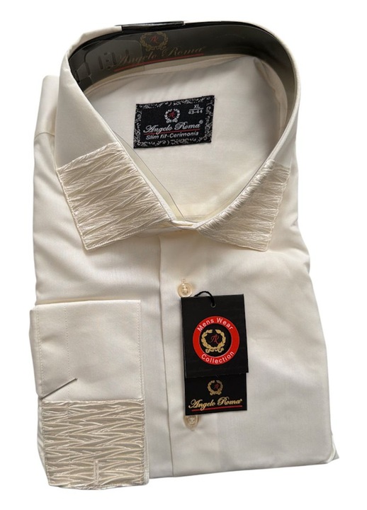 Férfi ing, Angelo Roma, slim fit, pamut-poliészter, világos elefántcsont, XL méret