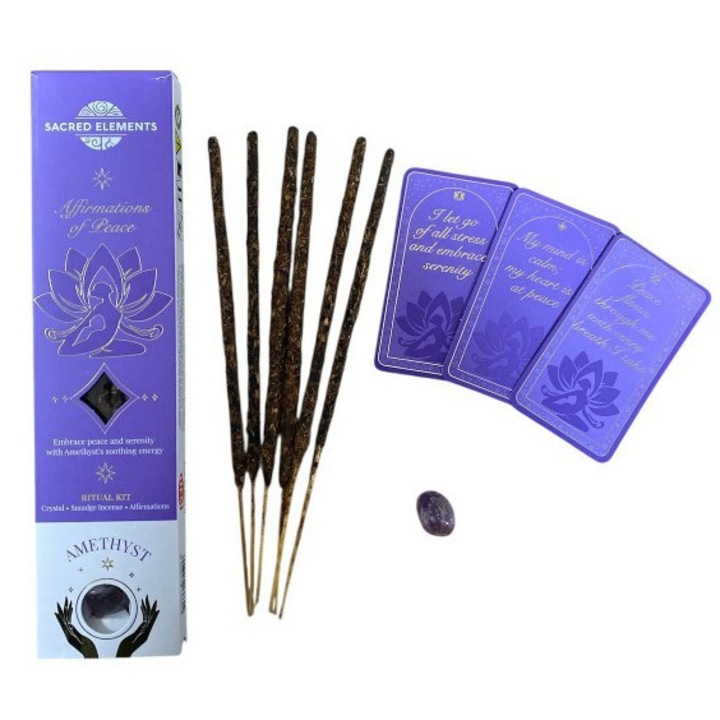 Gobi® Illatos füstölőrudak A béke megerősítései – Sacred Elements rituálékészlet AMETISZTTEL