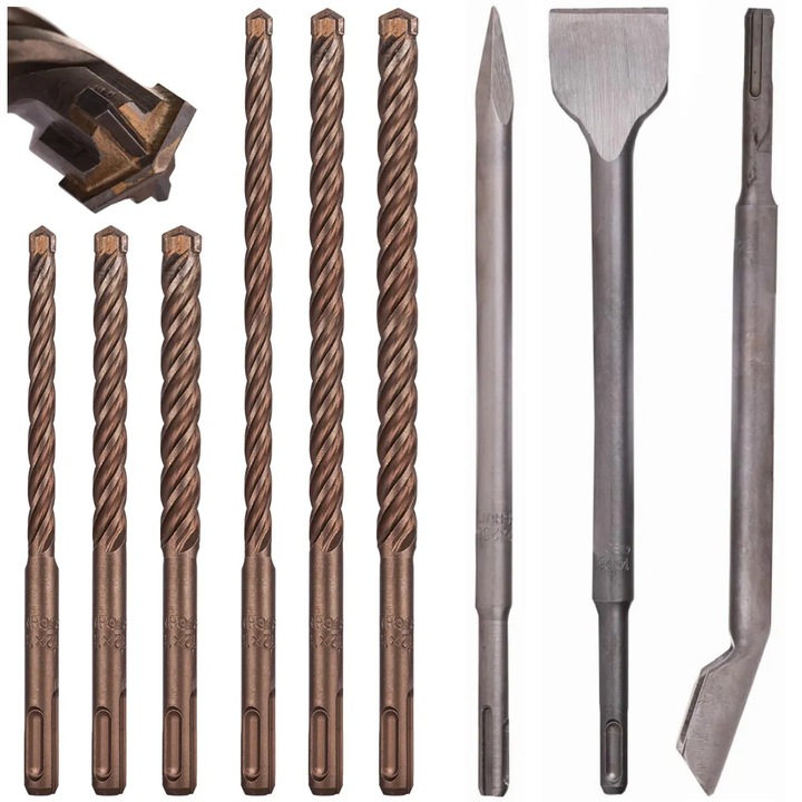 Set burghie pentru beton 6-10 mm si dalta Schmith SDS+ Plus, 8 piese, 4 taisuri, multicolor