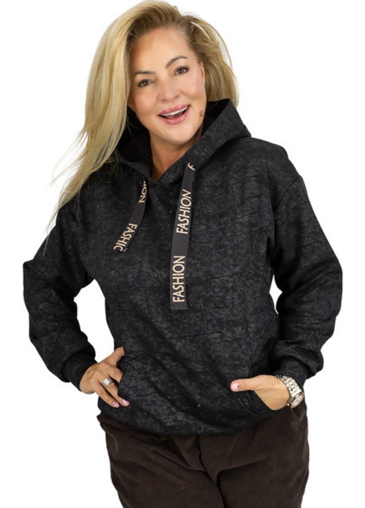 Bluza dama, Agrafka, neagra, croiala lejera, gluga, marime XL/2XL