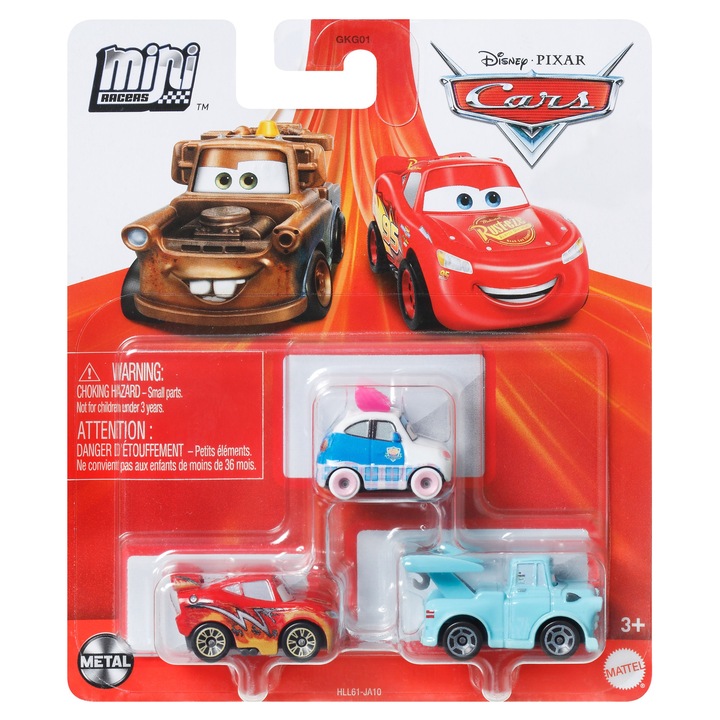 Комплект метални колички (3бр) Disney Cars On The Road Mini Racers, Suki, Dragon Lightning McQueen, Tokyo Mater