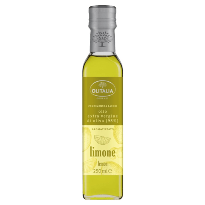 Ulei de măsline cu lămâie, Olitalia, 250ml, extravirgin, infuzat cu esență naturală de lămâie