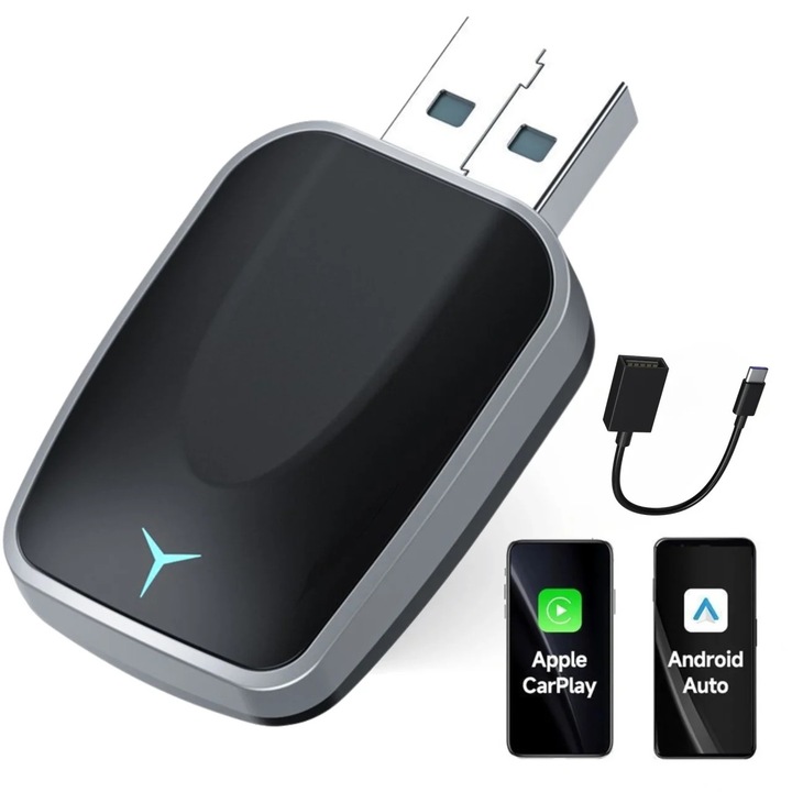 Techstar® M17 vezeték nélküli 2 az 1-ben Apple CarPlay és Android Auto adapter - USB/USB-C (adapterrel együtt), Wi-Fi 5.8GHz + Bluetooth, Plug & Play, Mini kompakt, Mini Compact