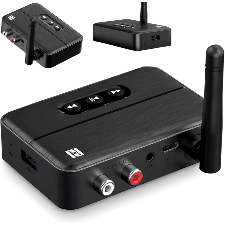 Techstar® M60 Bluetooth 5.4 Audio Receiver RX adapter, NFC párosítás, AUX + RCA, USB lejátszás, Type-C, pendrive, integrált mikrofon, HiFi, 10m