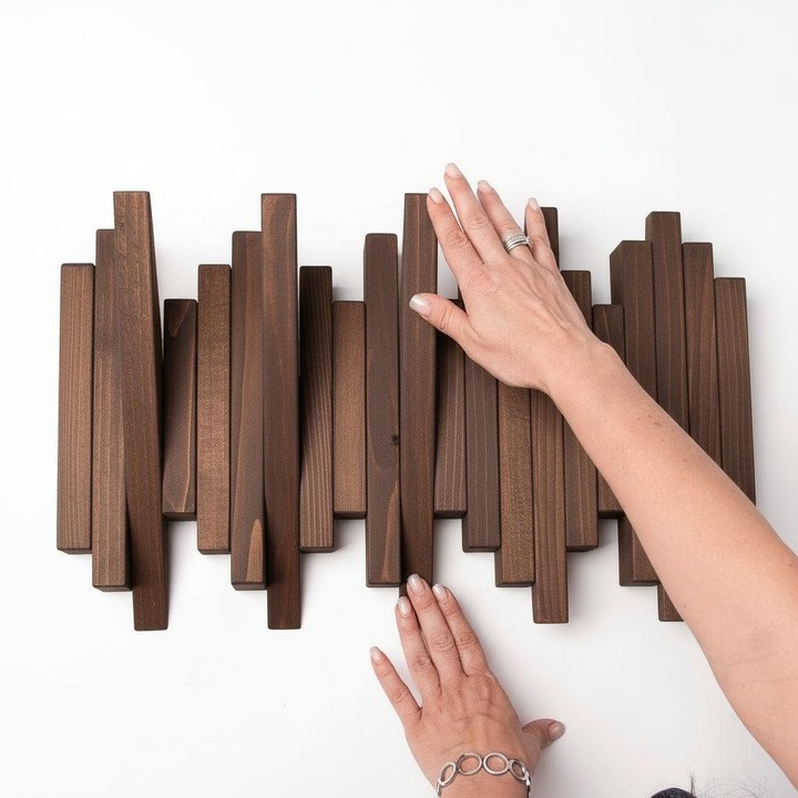 Cuier de perete din lemn cu 5 carlige, 52 x 30 x 5 cm, realizat manual, rezistent la intemperii, organizator multifunctional pentru haine si genti, interior/exterior