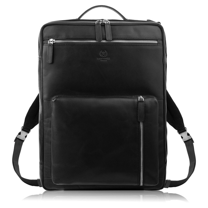 Paolo Peruzzi Ay-31-Bl fekete prémium bőr városi hátizsák laptophoz